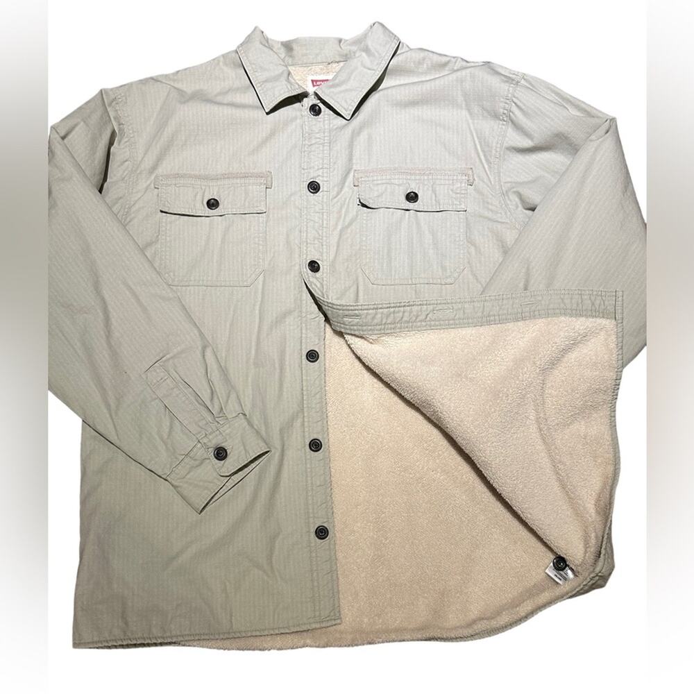 Levi's Khaki Cotton Ripstop Fabric XXL Fleece Lined Shacket